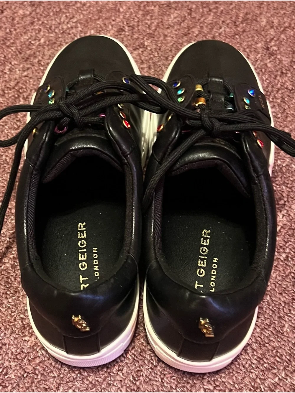 Kurt Geiger London Livian Black Lace-Up Sneakers with Rainbow Studs